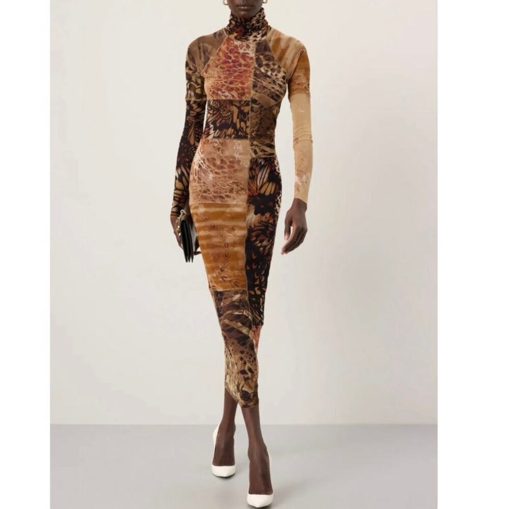 Fuzzi Abito Midi mesh patch work long sleeve Dres… - image 1